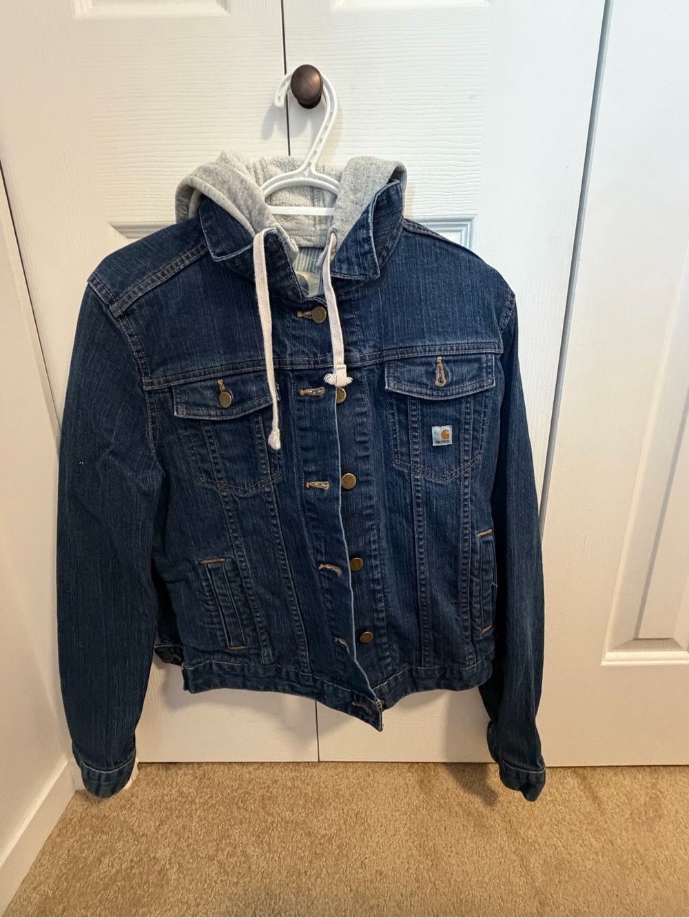 Women’s Carhartt Dark Blue Denim Jacket with Grey Hooded Liner